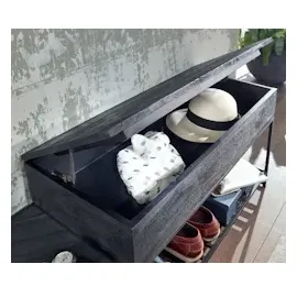 FineBuy Garderoben Set FineBuy Flurgarderobe Schwarz Holz Massiv Wandgarderobe Sitzbank