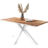 möbelliebling Baumkantentisch Akazie mit schwarzen Resin-Adern naturfarben 140 x 80 cm Spider-Gestell weiß POLLY