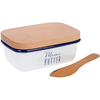Gräwe Butterdose emailliert, mit Holzdeckel