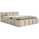 Selsey Polsterbett 180x200 cm Modernes Bettgestell mit Lattenrost Elegantes Design in Hellbeige Welur Piano Robuster Holzrollrost für Komfort Bodenschonende Kunststoffgleiter Max Belastung 250 kg