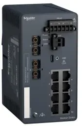 Schneider Electric MCSESM103F2CS0 Modicon Managed Switch, 8 Ports für Kupfer (8TX 10/100 Mbit/s) + 2 für Glasfaser Singlemode (2FX-SM 100 Mbit/s)