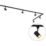 QAZQA - 1-Phasen-Schienensystem mit 5 Spots schwarz mit Goldring - Jeana