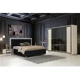 JVmoebel Schlafzimmer-Set Schlafzimmer Set Schwarzes Bett + 2x Nachttische 4tlg. Kleiderschrank, (4-tlg), Made in Europa schwarz|weiß