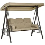 Outsunny 3-Sitzer Hollywoodschaukel Gartenschaukel mit Sonnendach Kissen Metall Polyester Khaki 116 x 206 x 183 cm Aosom