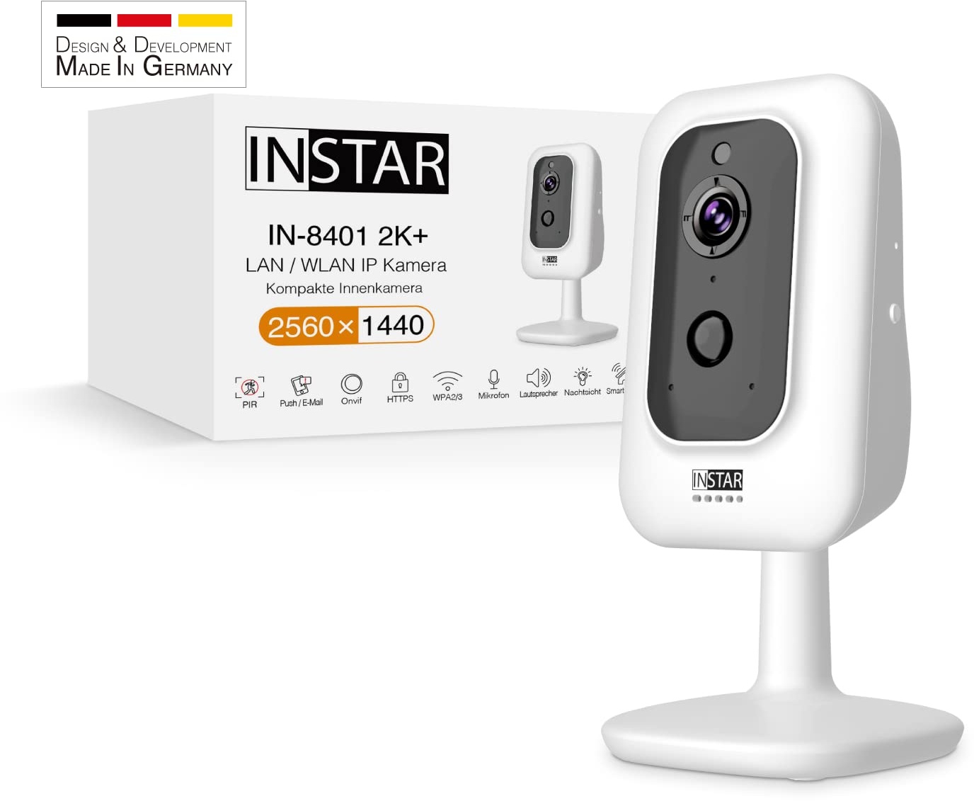 INSTAR IN-8401 2K+ Weiss - LAN/WLAN Überwachungskamera mit KI (AI) - IP Kamera - WPA3-2,4 und 5Ghz WiFi - 2-Wege Audio - PIR - Wärmesensor - Nachtsicht - 940nm unsichtbare LEDs - HomeKit - MQTT