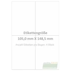 Wasser auflösbare Etiketten 105,0 x 148,5 mm(Anzahl Bögen /VPE: 600)