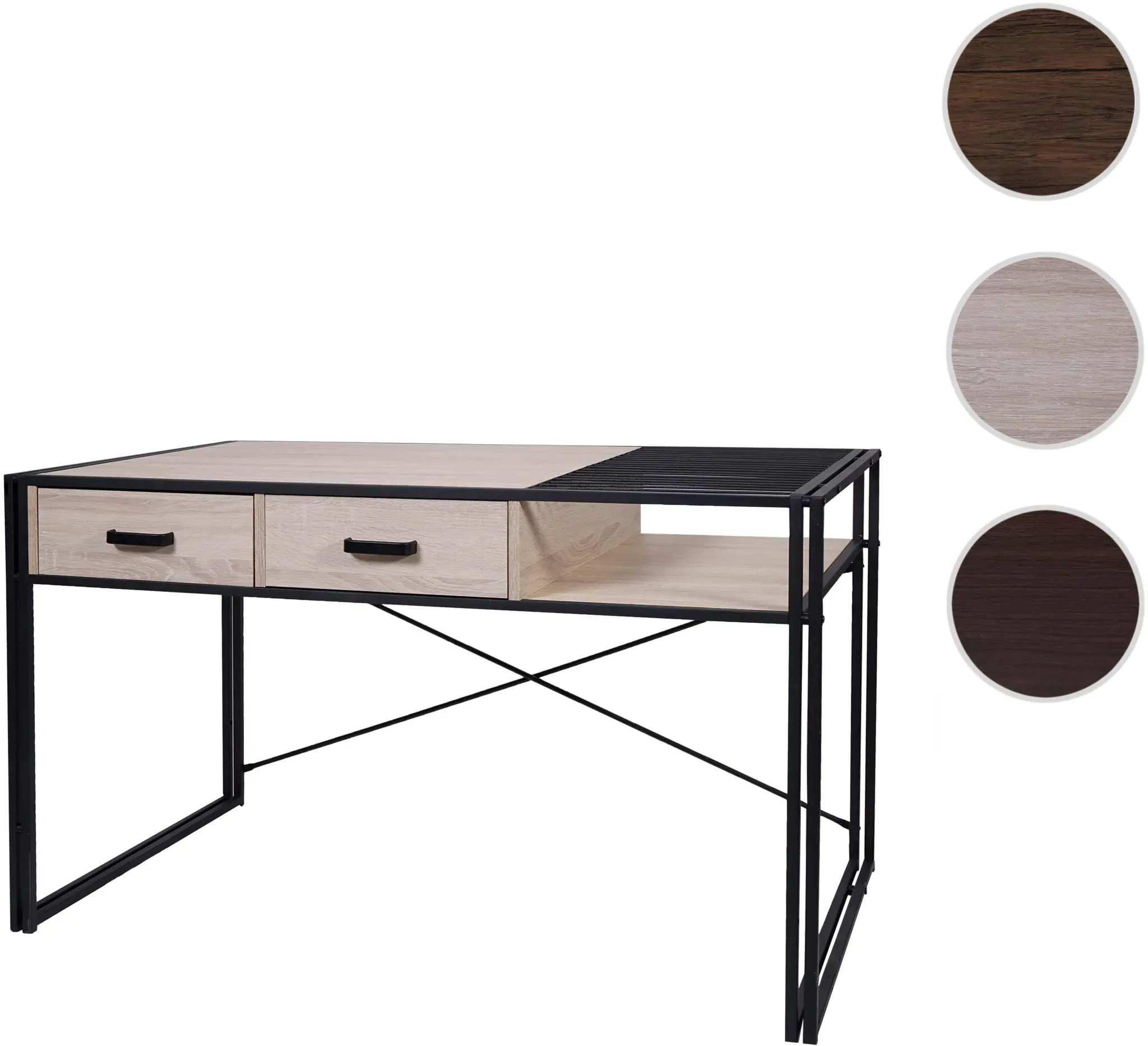 Schreibtisch HWC-H91, Bürotisch Computertisch, Industrial 76x120x70cm ~ Eiche-Optik