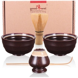 Goodwei Teeservice Matcha-Set „Kumo“ Duo mit 2 Teeschalen, Matchabesen und Besenhalter (5-tlg), Keramik