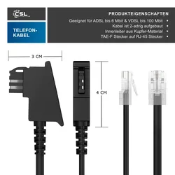 CSL - Internet Kabel Routerkabel - TAE-F Stecker auf RJ45 Stecker - 3m - Internetkabel - Router an die Telefondose, TAE - schwarz