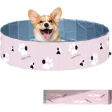 Hundepool, Faltbar, 120 X 30 Cm, Rutschfest, Mit Ablauf, Tragbarer Außenpool Für Große/kleine Hunde Und Kinder, Pvc-material, Leicht Und Stabil, Pink