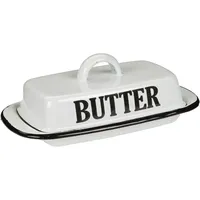 Ambiente Haus Retro Butterdose 51230 Emaille Weiß Butterschale Vintage