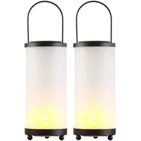 Lunartec 2er-Set Solar-LED-Laternen Glas/Metall mit Fackel-Effekt, 96 LEDs