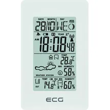 ECG MS 100 Wetterstation mit Funksensor bis 30 Meter Entfernung, Thermometer, Hygrometer, Wettervorhersage für die nächsten 24 Stunden in 4 Modi, Uhrzeit, Wecker, Weiß, weiss