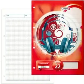 Landré Klausuren-Block A4, kariert, Lineatur 22, 50 Blatt, 80 g/m2 Arbeits-Blätter