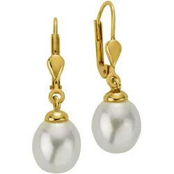 Paar Ohrhaken FIRETTI "Schmuck Geschenk Gold 333 Ohrschmuck Ohrringe Perlen", gold (gelbgoldfarben, weiß), Ohrringe, Damen, Gelbgold 333-Perlen, Gelbgold 333, Perlen, Made in Germany - mit Süßwasserzuchtperle