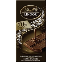 Lindt Schokolade Lindor 70 Prozent Kakao, Edelbitter mit einer unendlich zartschmelzenden Füllung, Tafel, Geschenk, 100 g - Version 2023