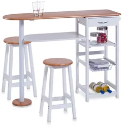 Zeller, Küchenbar m. 2 Hockern, weiß/Bamboo-Dekor, MDF
