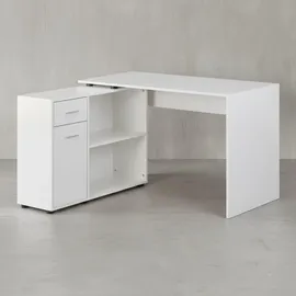 KADIMA DESIGN Design Eckschreibtisch mit Regal Weiß 120 x 75,5 x 106,5 cm, Moderner Büro-Schreibtisch, Computer-Tisch Arbeitszimmer, Winkelschreibtisch Home
