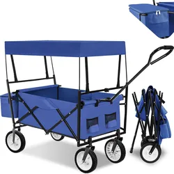 tectake® Bollerwagen, faltbar, mit Dach, große Hecktasche und 2 Netztaschen, inklusive Tragetasche