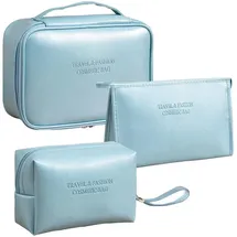 luxuskollektion Kosmetiktasche 3er Set Blau PU Wasserdicht Reise
