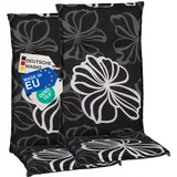NYVI Gartenstuhl Auflagen Hochlehner 2er Set Barcelona - UV-Beständig, Atmungsaktiv, Strapazierfähig - Hochlehnerauflagen Sitzkissen Outdoor - Sitzauflagen für Gartenstühle 118x50cm Black Flower