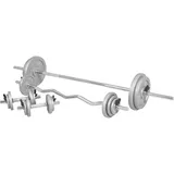 GORILLA SPORTS® Hantelset 108kg - SZ Curlstange 120cm, Langhantel 170cm, Kurzhanteln 30mm, Gewichte 6x1,25kg, 6x2,5kg, 2x5kg, 2x10kg, 2x15kg, Feder/Sternverschlüsse, Gusseisen - Hantel Set