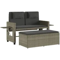 VidaXL Gartenbank Verstellbar mit Kissen Grau Poly Rattan