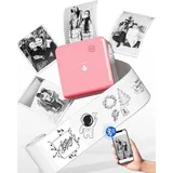 Phomemo M02 Pro Mini Thermodrucker 300DPI Sticker Drucke, Tragbarer Kabelloser drucker, Handy Drucker mit 1 Rollen Papier für Studiennotizen, Rosa - Rosa/Pink
