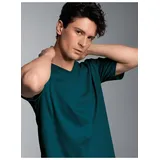 TRIGEMA T-Shirt "TRIGEMA V-Shirt DELUXE Baumwolle", Jungen, Gr. L, blau (saphir), Single Jersey, 100% Baumwolle, Basic, lang, V-Ausschnitt, Shirts T-Shirt
