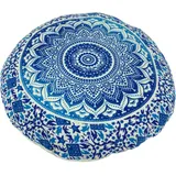 GURU SHOP Flaches Mandala Meditationskissen, Yoga Kissen, Yogakissen, Sitzkissen, Bodenkissen, Dekokissen - Blau, Meditationskissen & Sitzkissen