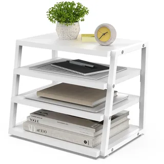Fenge Schreibtisch Organizer 4 Etagen Holz Dokumentenhalter, A4-Papierablage, Aktenablage, Zeitschriftenhalter, Briefablage, Papier Magazin Organisator für Büro und Zuhause (Weiß)