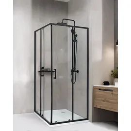Beliani Tela Duschkabine mit Schiebetür 80 x 185 cm Schwarz/Sicherheitsglas