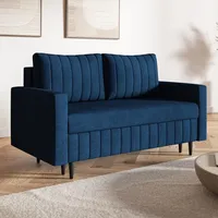 MOTIVENA Leo 2 Sitzer Sofa mit Schlaffunktion, Schlafsofa 160 cm Breit, Sofa 2 Sitzer, 2er Sofa, Sofa Klein, Keine Couch, Schlafsofa 2 Sitzer, Bonellfederkern (H4), Samt Sofa Blau