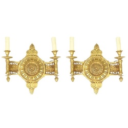 Casa Padrino Barock Wandleuchten Set Medaillon Gold - Wandlampe Wand Beleuchtung (2 Leuchten)