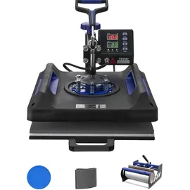 Vevor Hitzepresse, 15 x 15 Zoll, 5-in-1-Wärmeübertragungsmaschine mit 30-oz-Tumbler-Presse, 360° wegschwenkbares digitales T-Shirt-Pressen, Teflonbeschichtung, für T-Shirts/Tassen/Hüte/Teller, Schwarz+Blau