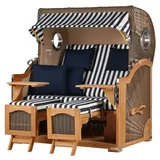 bene living Strandkorb Komplettset Ammersee Grande XL Teak Bullauge PE Grau Modell 518 Inkl Liftersystem Schutzhülle Doppelrollen Glasbecherhalter