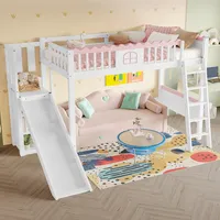 Hochbett 90x200 Jugendbett Mit Led-leuchten,kinderbett Mit Regalen, Bettgestell Mit Rutsche,kiefernholz,weiß(ohne Matratze)