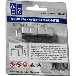 ALCO Würfelmagnet Neodym aus Neodym (Nd) 10x10x10mm silber VE=10x4 Stück