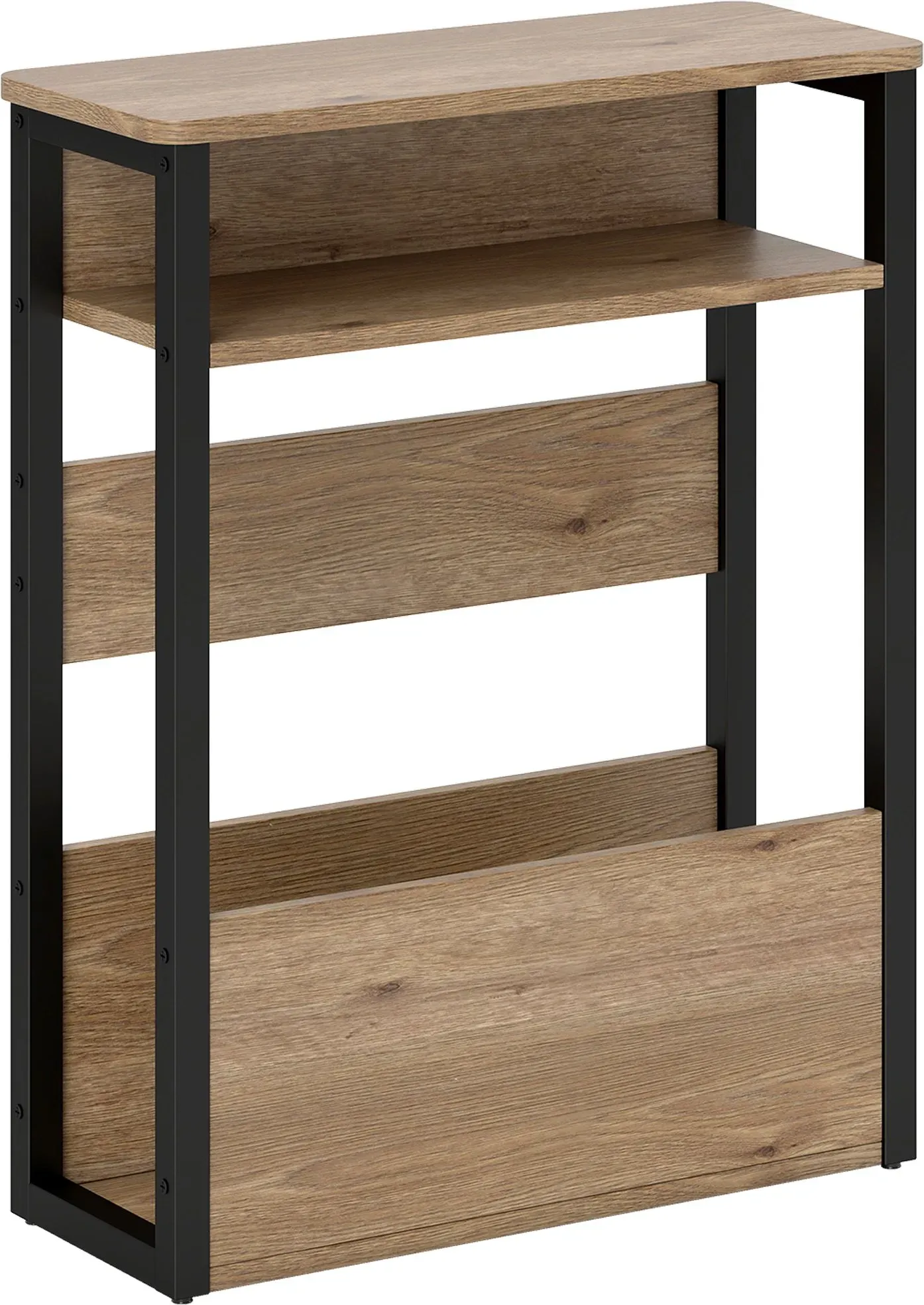 HOMCOM Beistelltisch, Nachttisch, Seitentisch, mit zweistufiger Ablage, abgerundete Ecken, verstellbare Fußgleiter, für Schlafzimmer, Wohnzimmer, 46 x 18 x 58,5 cm, Nussbaum   Aosom
