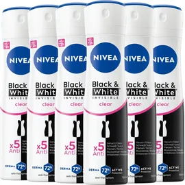 NIVEA Deodorant Black & White Invisible Clear Spray 6 x 150 ml