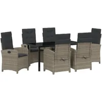 VidaXL 7-teiliges Garten-Dining-Set mit Kissen in Grau aus Poly-Rattan