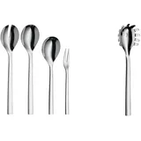 WMF Nuova Servierteile Set 4-teilig, Salatbesteck, Servierlöffel, Serviergabel, Cromargan Edelstahl, spülmaschinengeeignet & Nuova Nudellöffel 30 cm, Spaghettilöffel, Nudelkelle, Cromargan Edelstahl