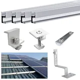 Sorlpv Solarmodul Halterung Balkonkraftwerk Ziegeldach mit 1500mm Montageschiene, Dachhalterungen Solarmodule Befestigung mit Dachhaken aus Edelstahl und Silberne Klemme, für 2 x 30mm PV Module