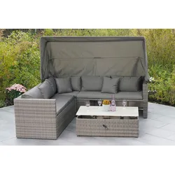 Loungegarnitur 'SanMarco', 3-tlg. Holz/Metall/Textil