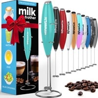 PowerLix Milchaufschäumer Stab, Milchschäumer Elektrisch - mit Edelstahlständer 15-20s, 19000 U/min, Batteriebetriebener Milk Frother für Kaffee, Latte, Cappuccino, Heiß & Kalte Schokolade, Aqua