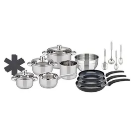 ELO Basic Galactica 15-teilig Edelstahl inklusive 3 Bratpfannen Pfas Free Pfanne + Kochtopf Silber