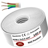 MAS Premium Feuchtraumkabel Stromkabel Mantelleitung Deutscher Marken-Elektrokabel Ring zur Verlegung über, auf, in und unter Putz, in trockenen, feuchten und nassen Räumen (NYM-J 3x2,5 mm2, 140m)