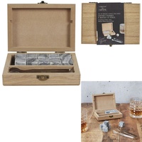 Schwäbische Albumfabrik Box mit 10 Whiskysteinen und Zange, Edle Holz-Geschenkbox, echte Mineralsteine