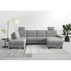 Wohnlandschaft HOME AFFAIRE "Summer U-Form", silber, B:314cm H:91cm T:170cm, 100% Polyester, Sofas, mit oder ohne Bettfunktion und Bettkasten, wengefarbene Holzfüße