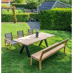 Traditional Teak Set Neo, Noah II - Das Set besteht aus: 1 x Tisch Neo, 1 x Bank Neo, 3 x Stapelsessel Noah. Sess...